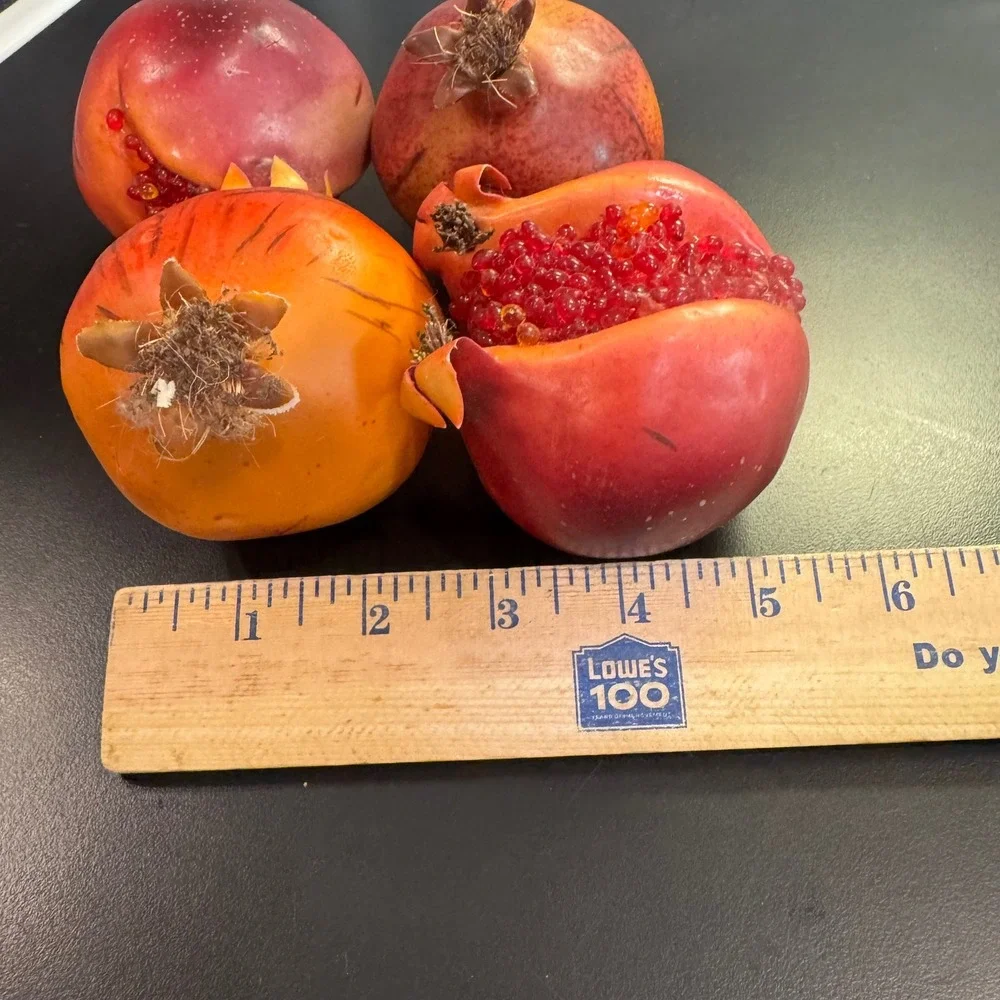 Artificial Pomegranate Set 4 Piece Red Orange Realistic Faux Fruit Decor